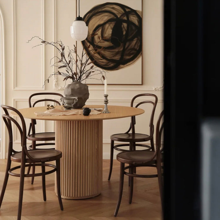 Mesa de comedor de madera sólida redonda colección de comedor estilo simplicidad con pedestal casual