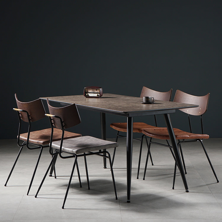 Mesa de comedor de estilo industrial Mesa de comedor marrón 4 patas con marco negro