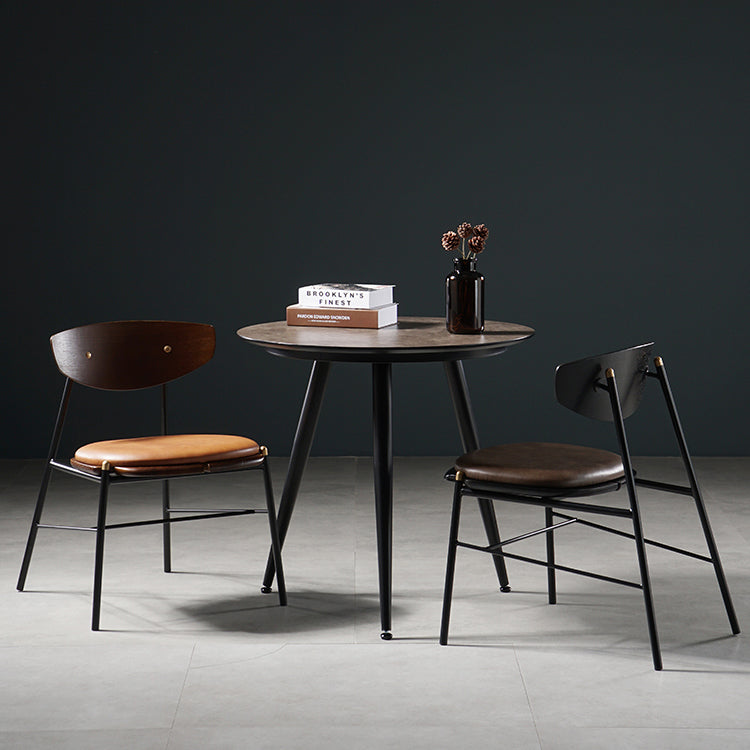 Mesa de comedor de estilo industrial Mesa de comedor marrón 4 patas con marco negro