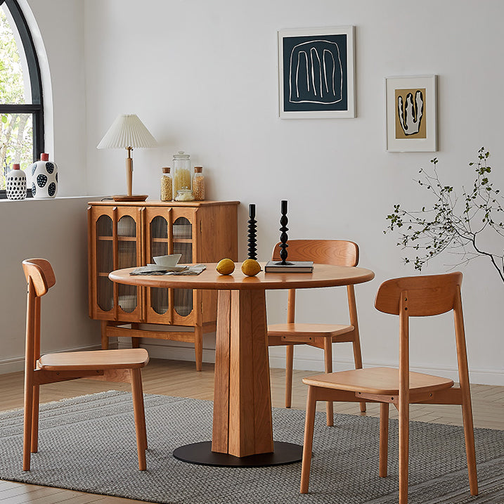 Solid Wood Round Dining Table Simplicity Dining Table with Pedestal Casual