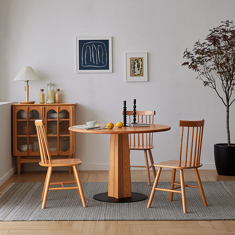 Solid Wood Round Dining Table Simplicity Dining Table with Pedestal Casual