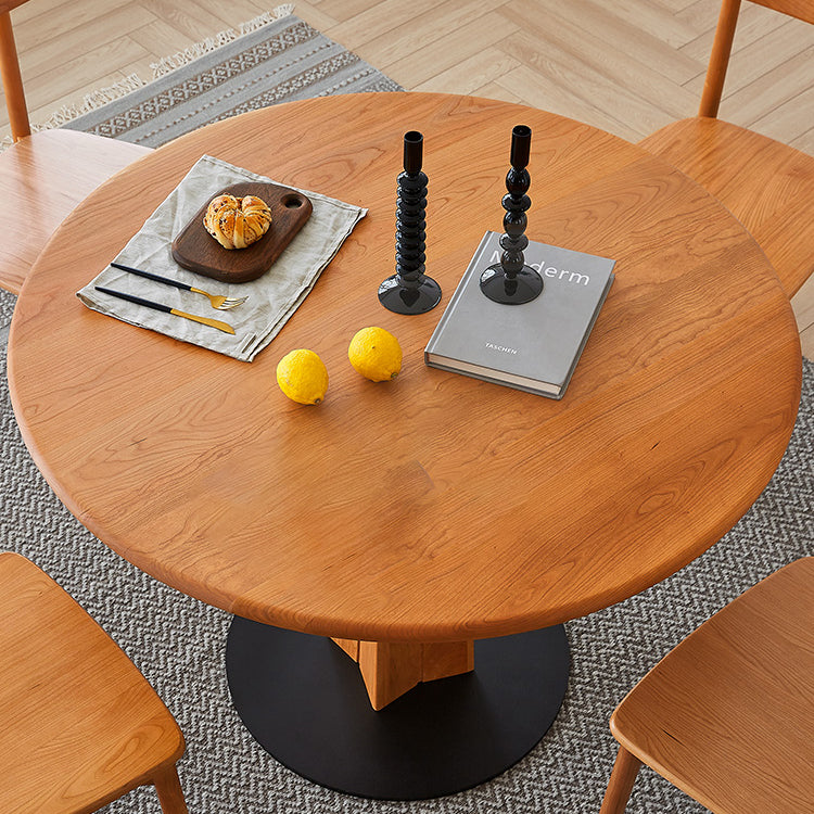 Solid Wood Round Dining Table Simplicity Dining Table with Pedestal Casual
