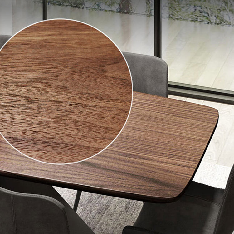 Mesa de madera maciza industrial para mesa de comedor rectangular de restaurantes en marrón con pedestal de metal