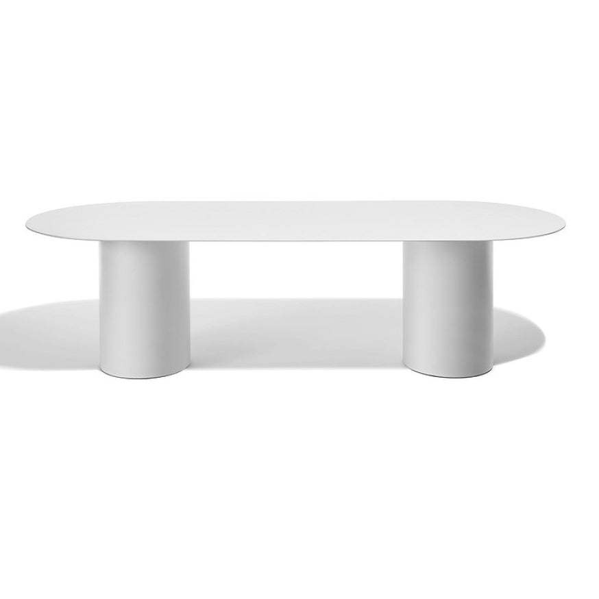Modern Solid Wood Table for Restaurant Oval Dining Table in White with Double Pedestal