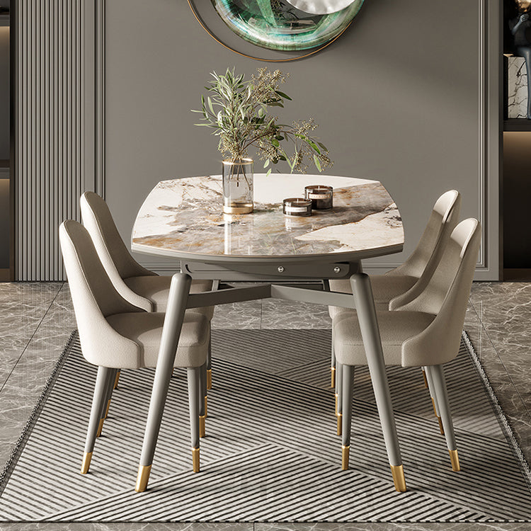 Modern Gray Round Shape Table Sintered Stone Kitchen Dining Table with 4 Legs Base