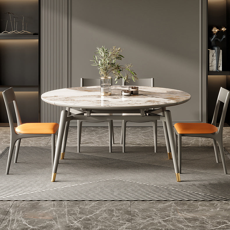 Modern Gray Round Shape Table Sintered Stone Kitchen Dining Table with 4 Legs Base