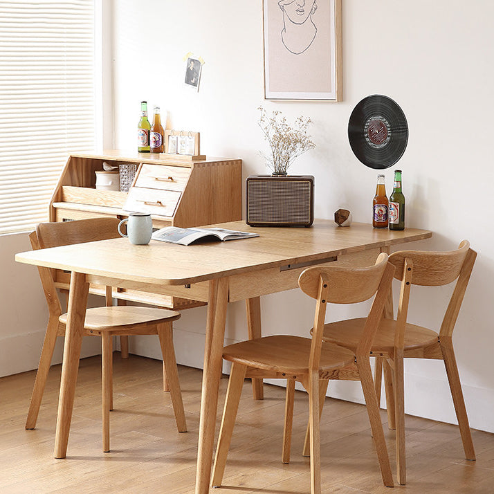 Extendable Rectangle Dining Table for Restaurant Modern Oak Wood Table with 4 Legs