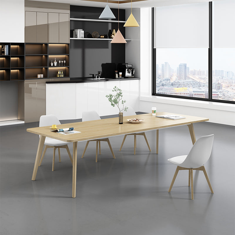 Solid Wood Contemporary Rectangle Table Wood Top Table with 4 Legs