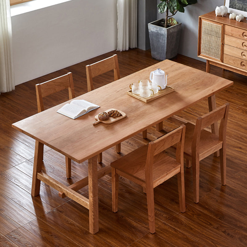 Modern Pine Wood Indoor Table for Restaurant Rectangle Dining Table with Trestle Base