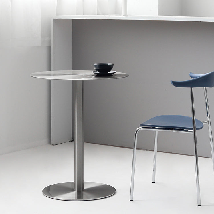 Metal Industrial Dining Table Stainless Steel Top Table with Pedestal Base