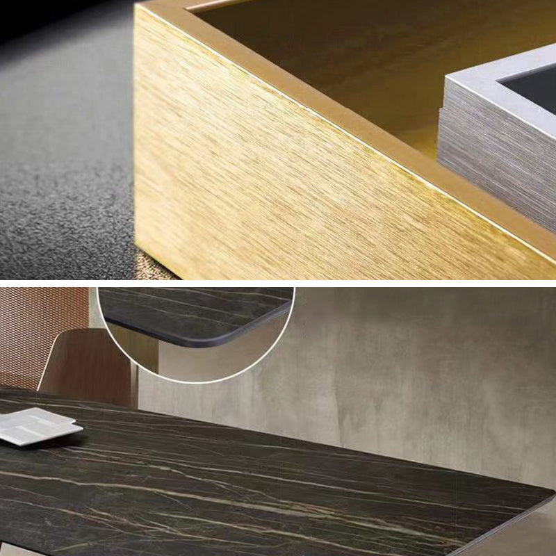 Industrial Sintered Stone Dining Table Rectangle Shape Standard Dining Table for Kitchen