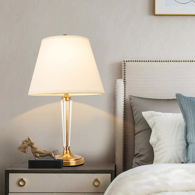 1 tête de salon table claire la lampe de bureau blanc moderne avec une teinte en tissu fustile large