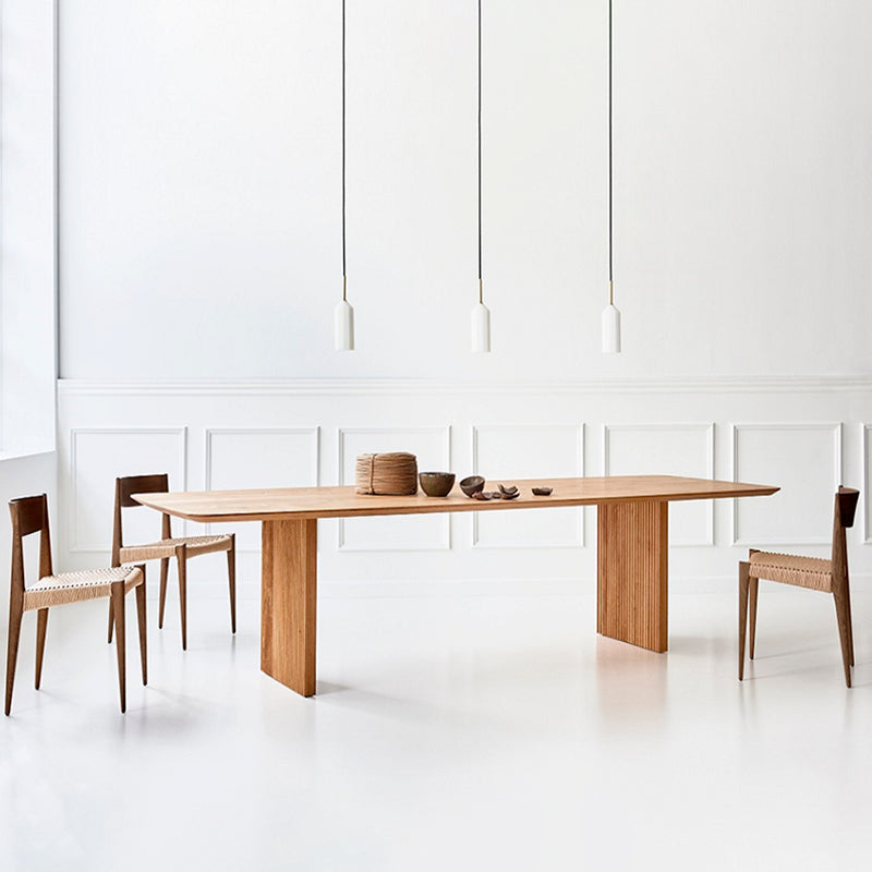 Moderne dennenhouttafel voor restaurant rechthoek eettafel met dubbele voetstuk