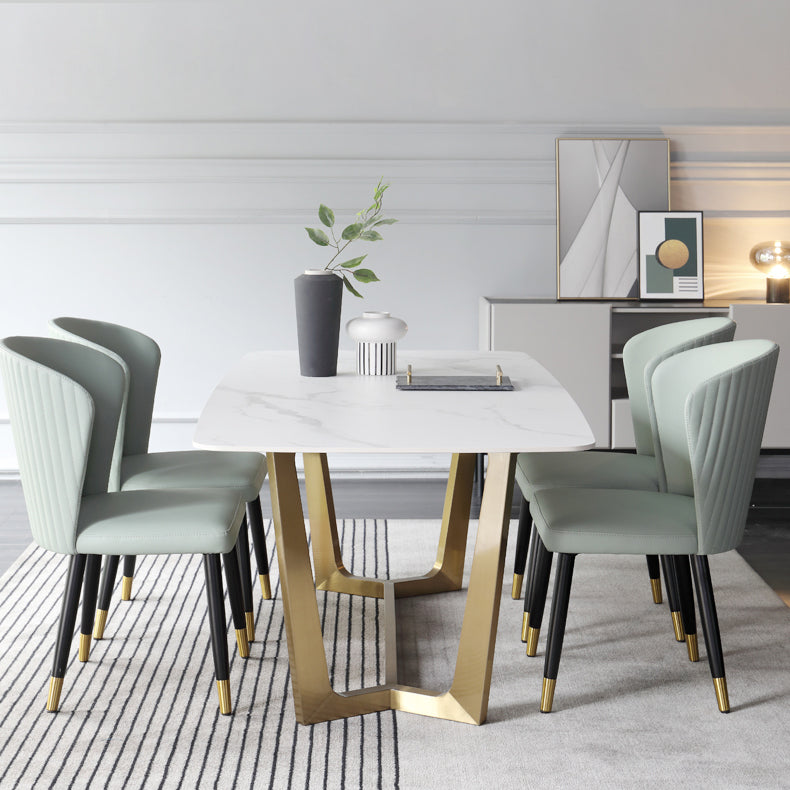 Luxury Sintered Stone Dining Table Rectangle Table with Metal Trestle Base