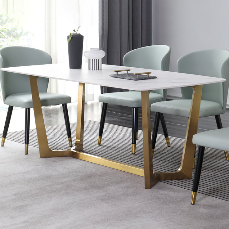 Luxury Sintered Stone Dining Table Rectangle Table with Metal Trestle Base