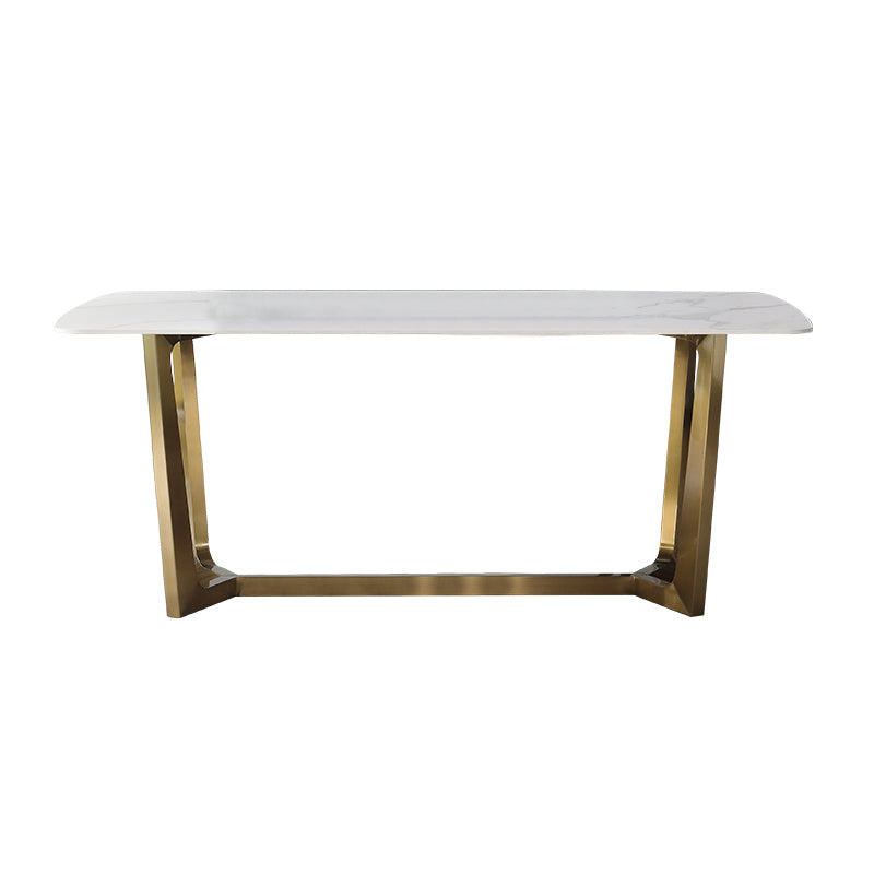 Luxury Sintered Stone Dining Table Rectangle Table with Metal Trestle Base