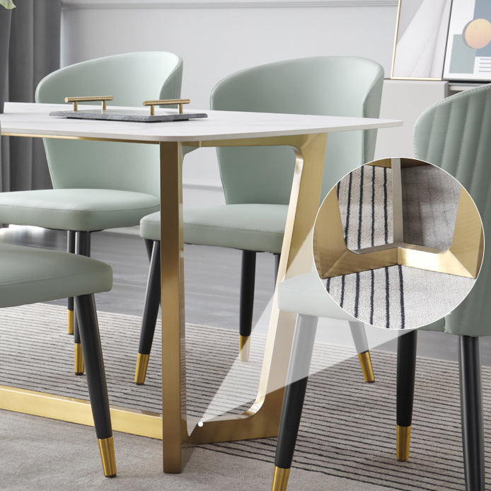 Luxury Sintered Stone Dining Table Rectangle Table with Metal Trestle Base