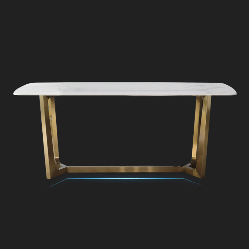 Luxury Sintered Stone Dining Table Rectangle Table with Metal Trestle Base