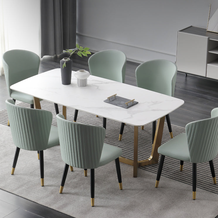 Luxury Sintered Stone Dining Table Rectangle Table with Metal Trestle Base
