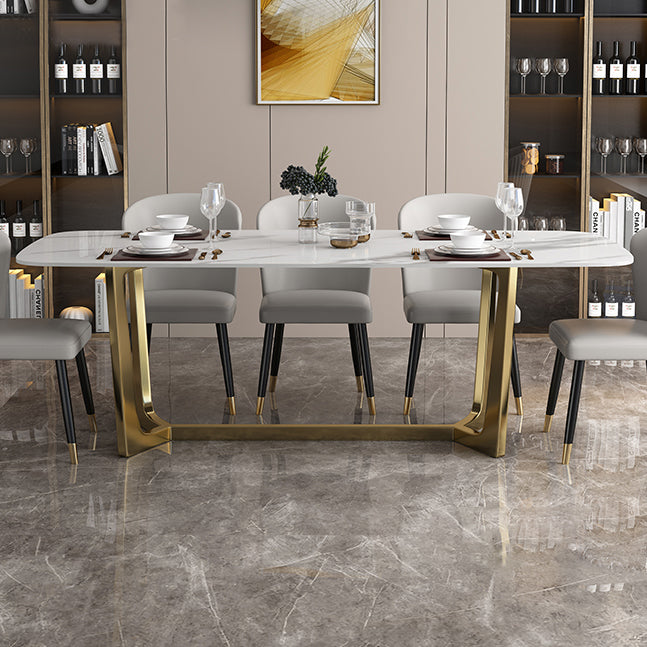 Luxury Sintered Stone Dining Table Rectangle Table with Metal Trestle Base