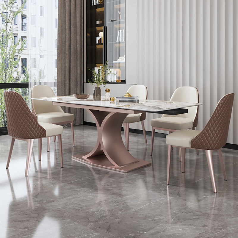 Rechthoekige stenen eettafel Traditionele luxe eettafel op voetstuk