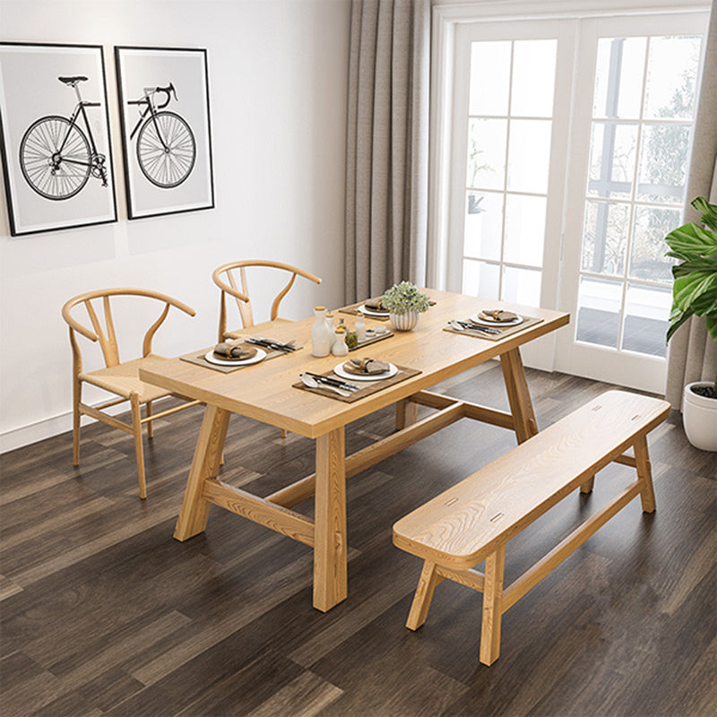 Rectangle Pine Solid Wood Table for Restaurant Modern Dining Table with Trestle Base in Nature