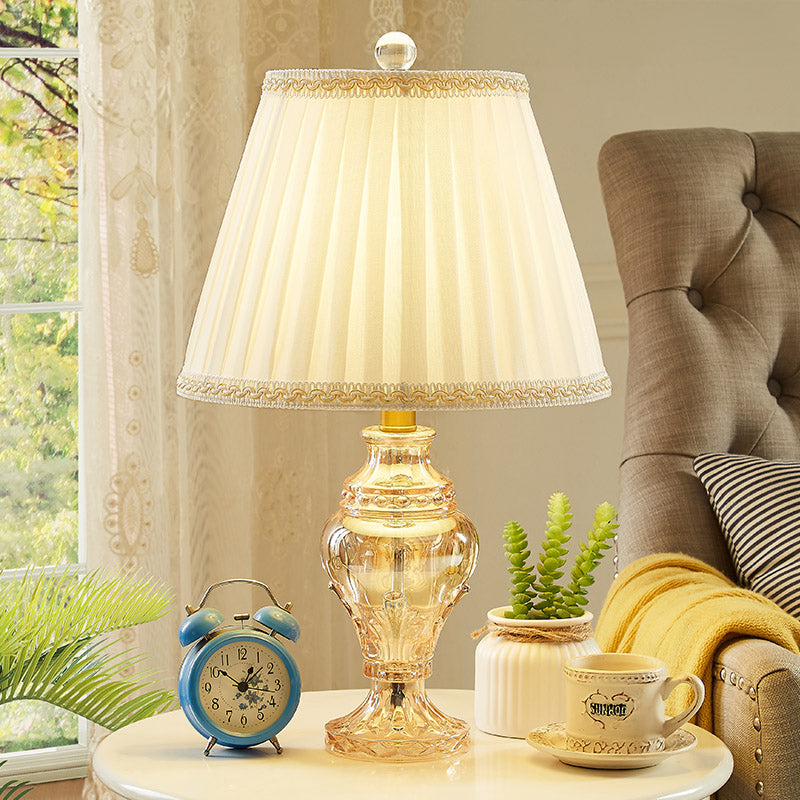 1 Bulb Jar Shape Task Lighting Modernism Hand-Cut Crystal Nightstand Lamp in White