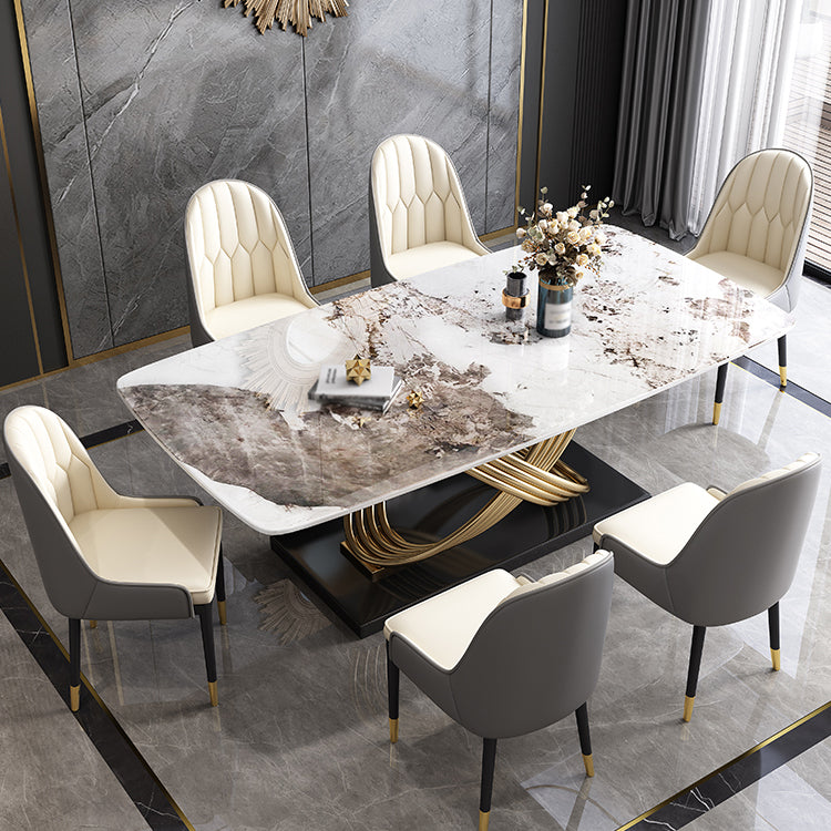 Rectangle Pedestal Dining Site Table Stone Dining Room Collection for Home
