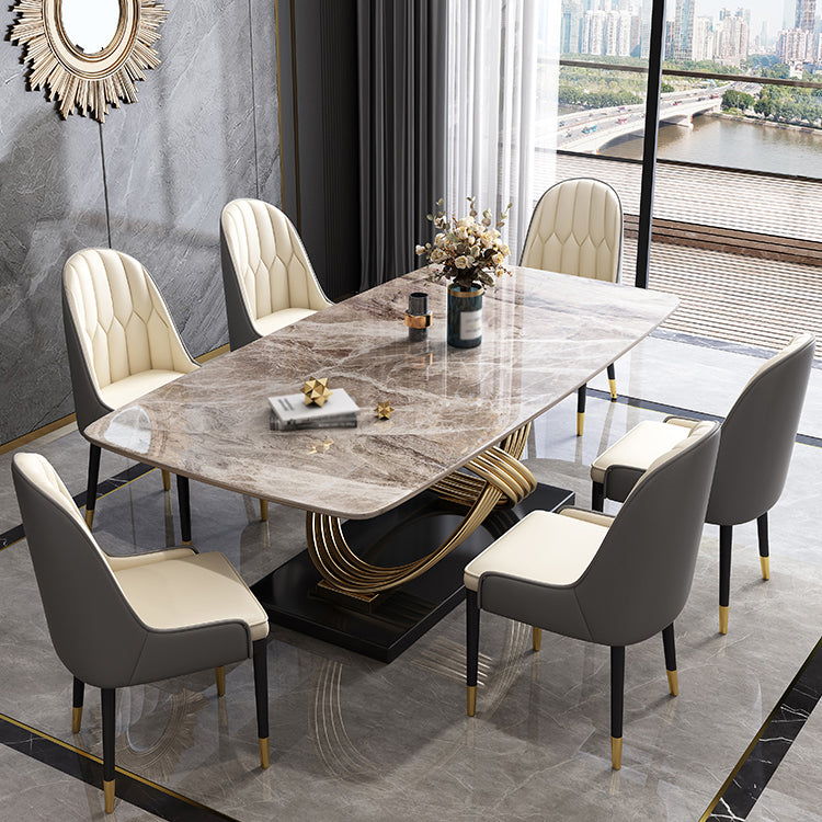 Rectangle Pedestal Dining Site Table Stone Dining Room Collection for Home
