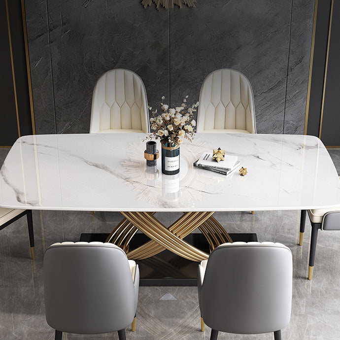 Rectangle Pedestal Dining Site Table Stone Dining Room Collection for Home