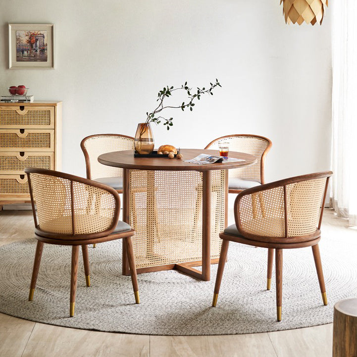 Simplicity Round Solid Wood Table Sled Base Dinner Table for Dining Room