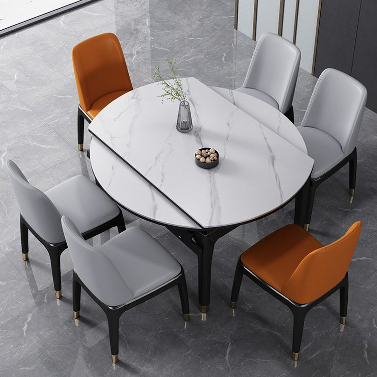 Modern Extendable White Dining Table Sintered Stone Round Shape Dining Table for Kitchen