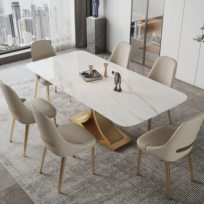 Stone Dining Site Table Traditional Luxury Rectangle Dining Table with Pedestal Base