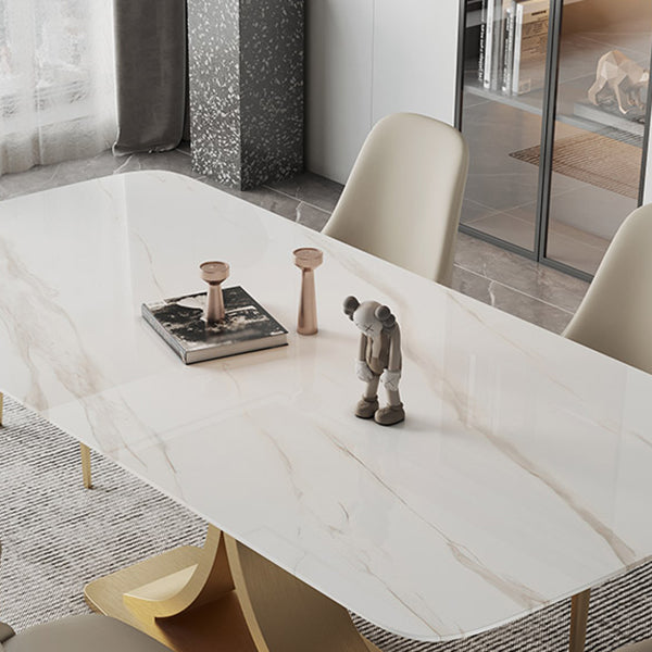 Stone Dining Site Table Traditional Luxury Rectangle Dining Table with Pedestal Base