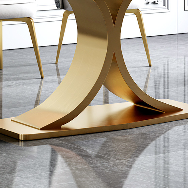 Stone Dining Site Table Traditional Luxury Rectangle Dining Table with Pedestal Base