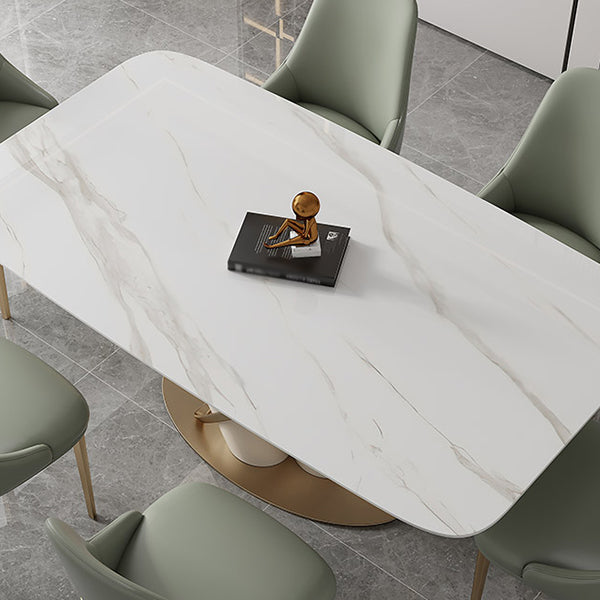 Mesa de comedor rectangular de lujo tradicional Mesa de cena de piedra con base de pedestal