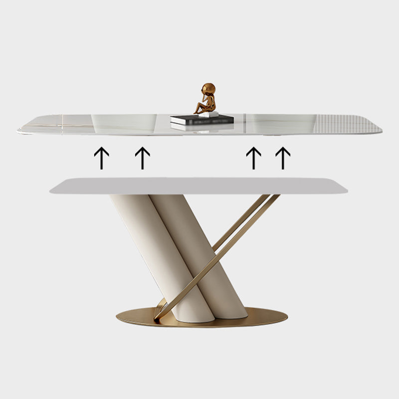 Mesa de comedor rectangular de lujo tradicional Mesa de cena de piedra con base de pedestal