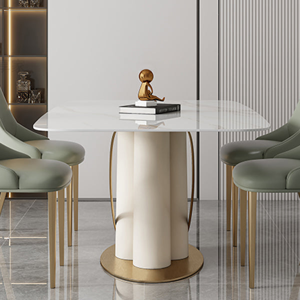 Mesa de comedor rectangular de lujo tradicional Mesa de cena de piedra con base de pedestal
