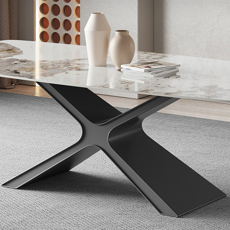 Metal Traditional Luxury Rectangle Table Sintered Stone Top Indoor Table with Pedestal