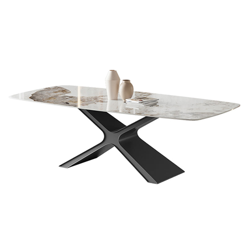 Metal Traditional Luxury Rectangle Table Sintered Stone Top Indoor Table with Pedestal