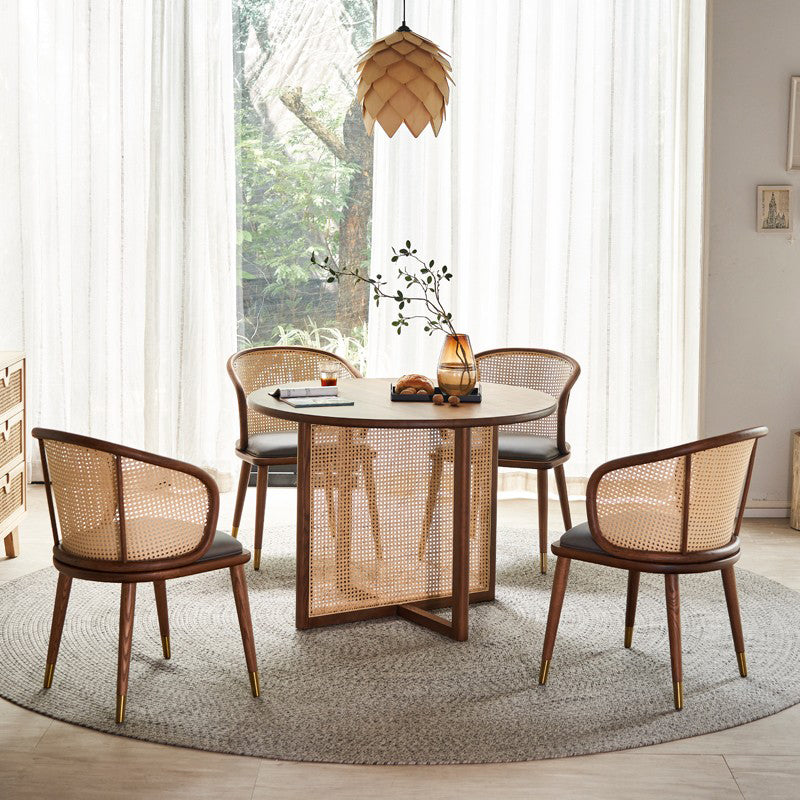 Round Trestle Basis Casual Table Holz Farbe Fixierter Tisch mit Ascheholz Massivholz