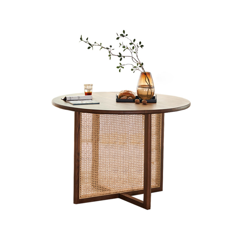 Round Trestle Basis Casual Table Holz Farbe Fixierter Tisch mit Ascheholz Massivholz