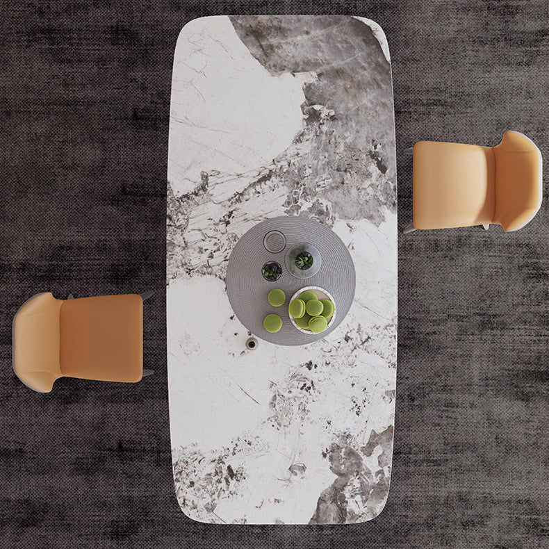 Sintered Stone Top Dining Table for Restaurant Luxury Rectangle Table with Metal Pedestal