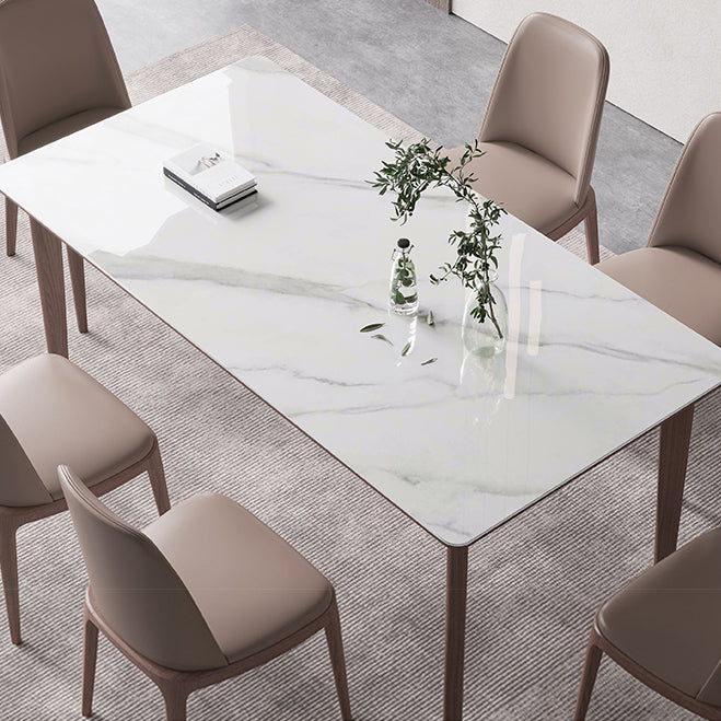 Rectángulo 4 patas mesa de medio siglo color blanco mesa fija de piedra sinterizada