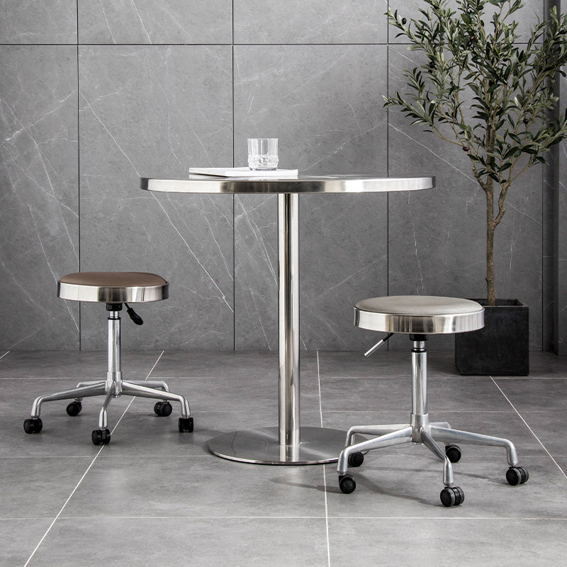 Metal Industrial Table Stainless Steel Top Dining Table with Pedestal Base
