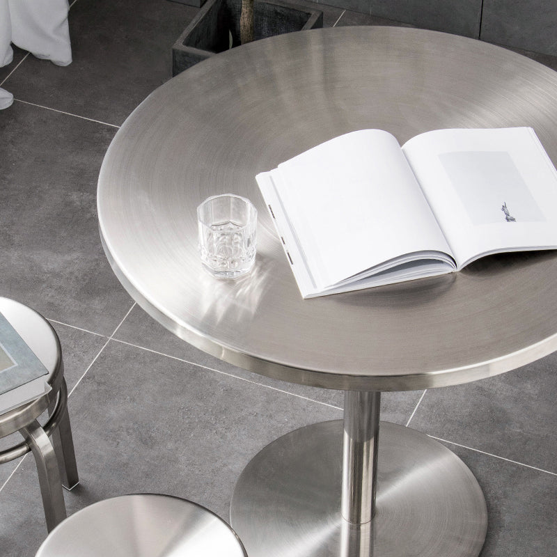 Metal Industrial Table Stainless Steel Top Dining Table with Pedestal Base