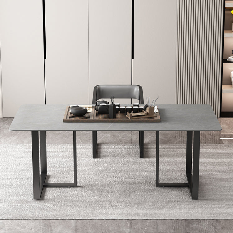 Rectangle Double Pedestal Industrial Table Fixed Table with Sintered Stone