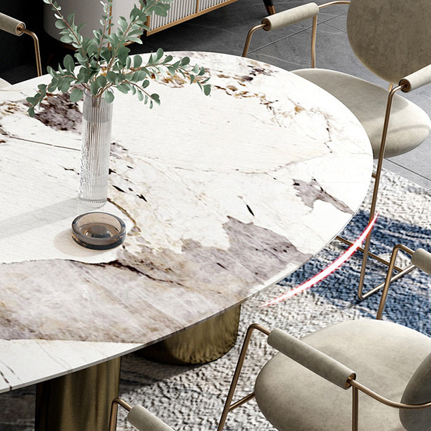 Oval Traditional Luxury Dining Table White Sintered Stone Table with 3 Metal Legs