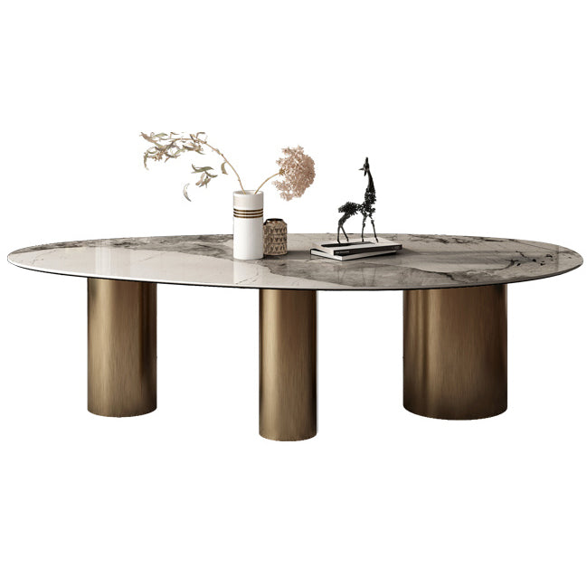 Oval Traditional Luxury Dining Table White Sintered Stone Table with 3 Metal Legs