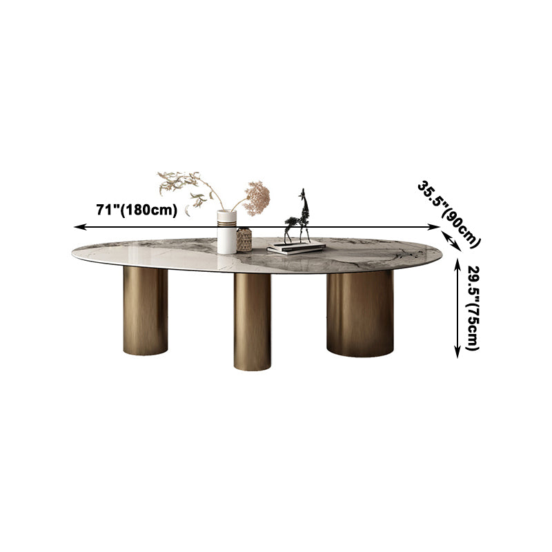 Oval Traditional Luxury Dining Table White Sintered Stone Table with 3 Metal Legs